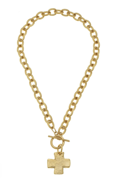 Susan Shaw Gold Cross Front Toggle Necklace