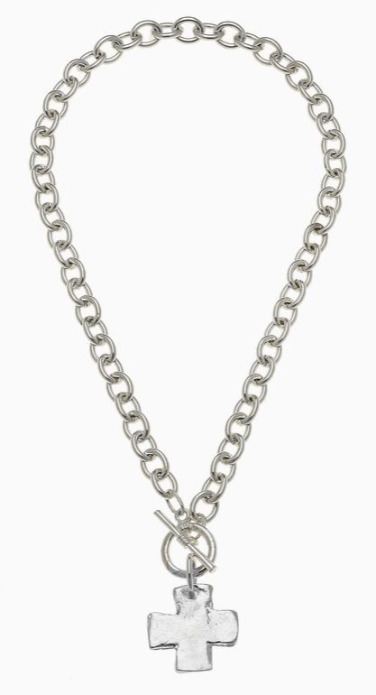 Susan Shaw Silver Cross Front Toggle Necklace