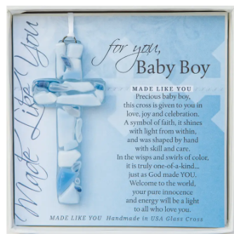 Handmade Mosaic Glass Cross - Baby Boy