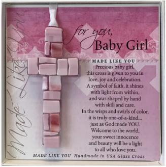 Handmade Mosaic Glass Cross - Baby Girl