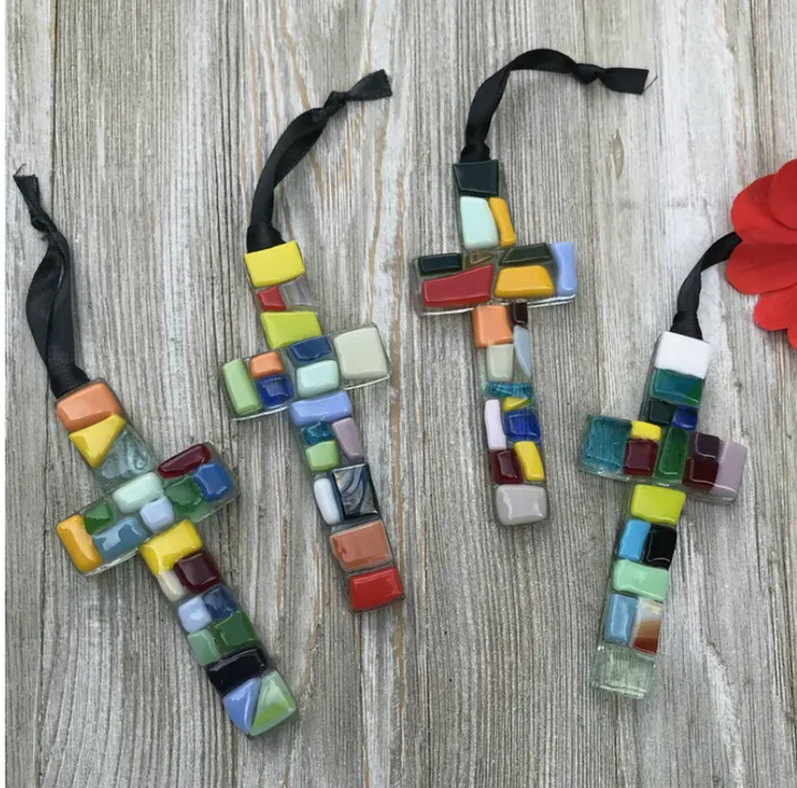 Handmade Mosaic Glass Cross - Thank You