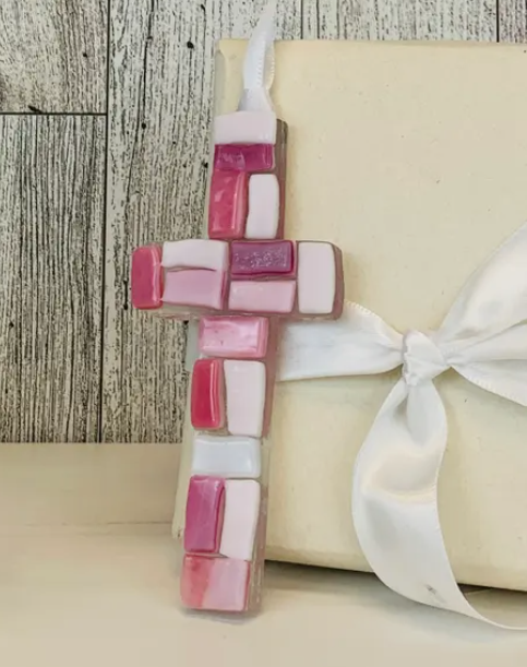 Handmade Mosaic Glass Cross - Baby Girl