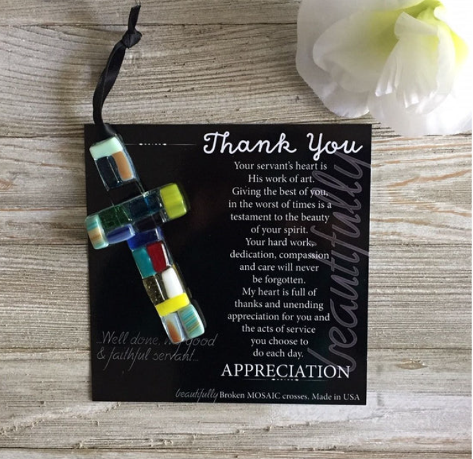 Handmade Mosaic Glass Cross - Thank You