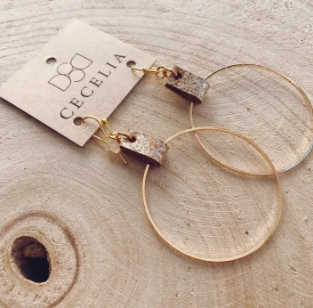 Gold Hoop Leather Earrings - Brown Sugar