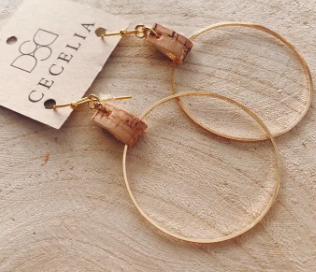 Gold Hoop Leather Earrings - Cork