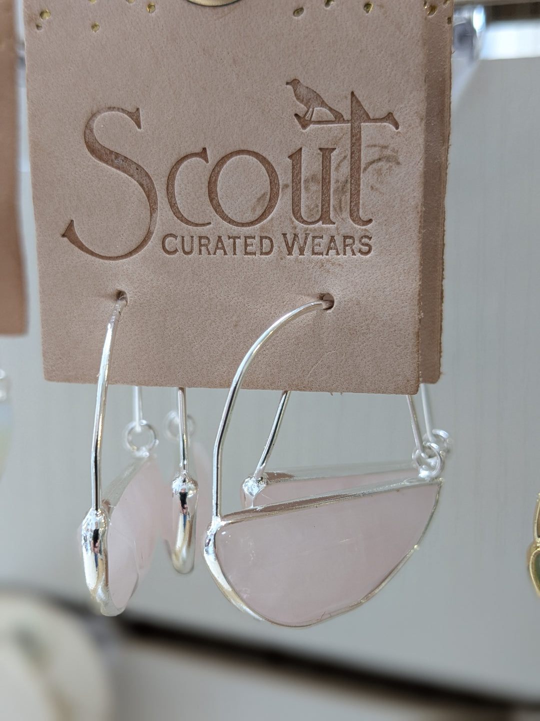 Stone Prism Hoop Earring - Rose Quartz/Silver