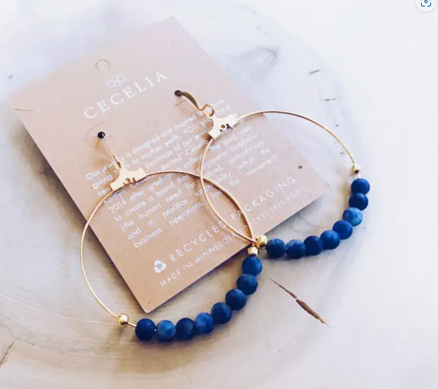 Sodalite Gold Hoop Earrings