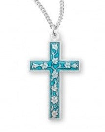 Teal Enameled Sterling Silver Cross