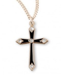 Gold Over Sterling Silver Black Enameled Cross Crystals