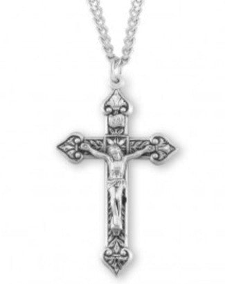 Leaf Design Sterling Silver Crucifix