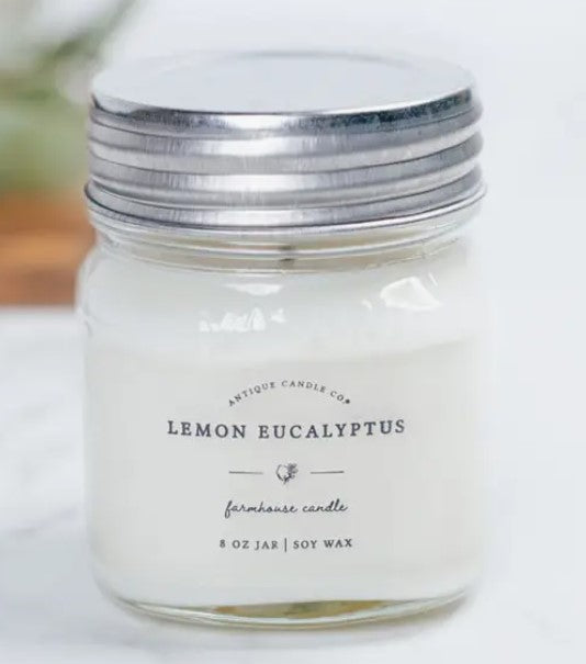 Lemon Eucalyptus 8oz Farmhouse Mini-Mason Jar Candle