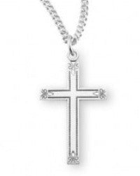 Sterling Silver Large Flower Tipped Cross