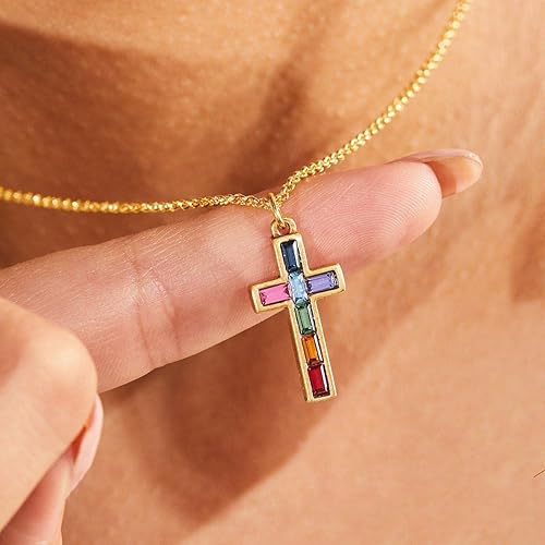 Baguette Cross Necklace in Ombre - 18k Gold Plated