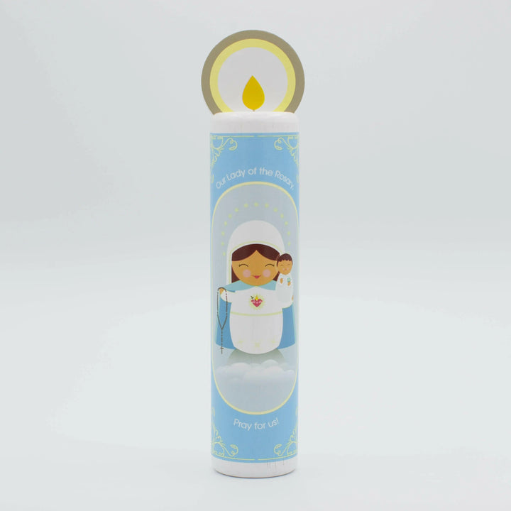 Our Lady of the Rosary (Hail Mary) Wooden Prayer Candle