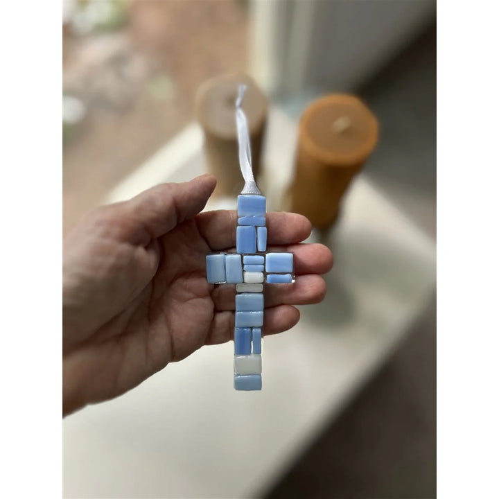 Handmade Mosaic Glass Cross - Baby Boy