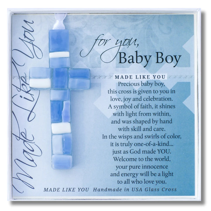 Handmade Mosaic Glass Cross - Baby Boy