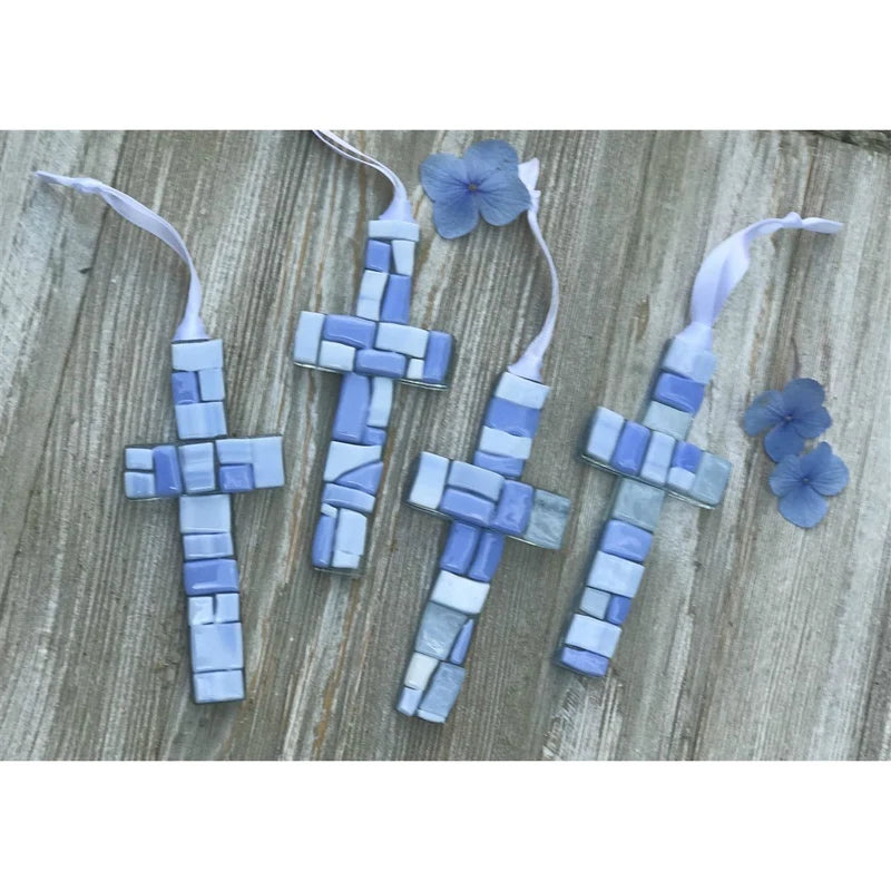 Handmade Mosaic Glass Cross - Baby Boy