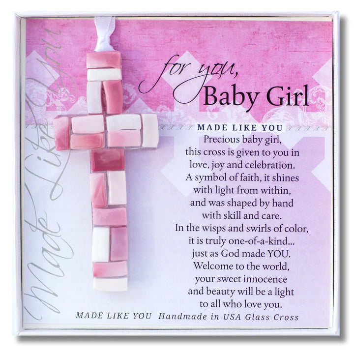 Handmade Mosaic Glass Cross - Baby Girl