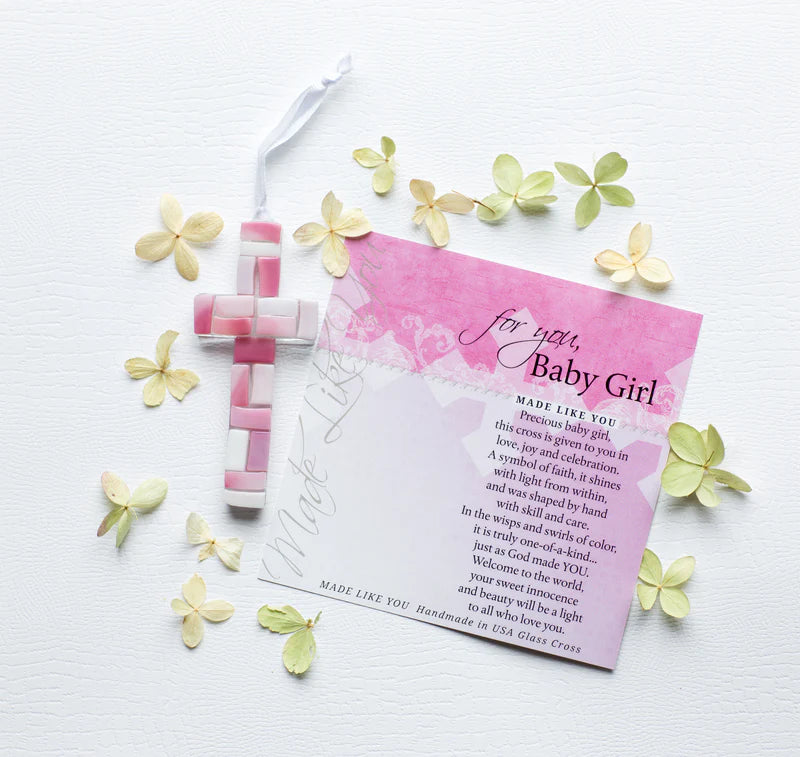 Handmade Mosaic Glass Cross - Baby Girl