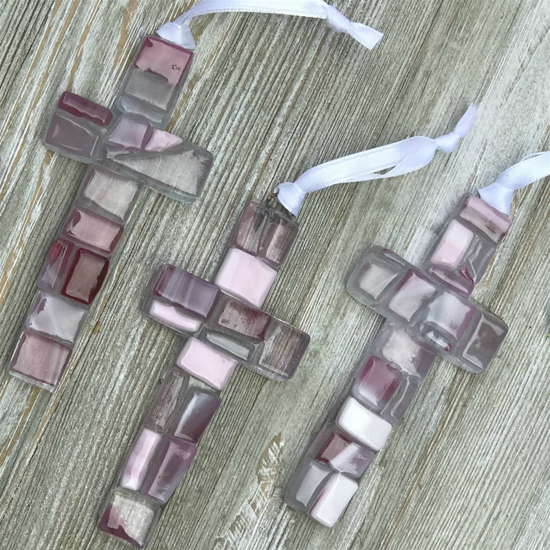 Handmade Mosaic Glass Cross - Baby Girl