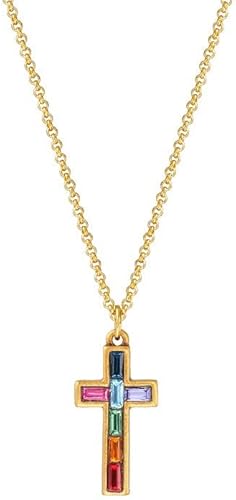 Baguette Cross Necklace in Ombre - 18k Gold Plated