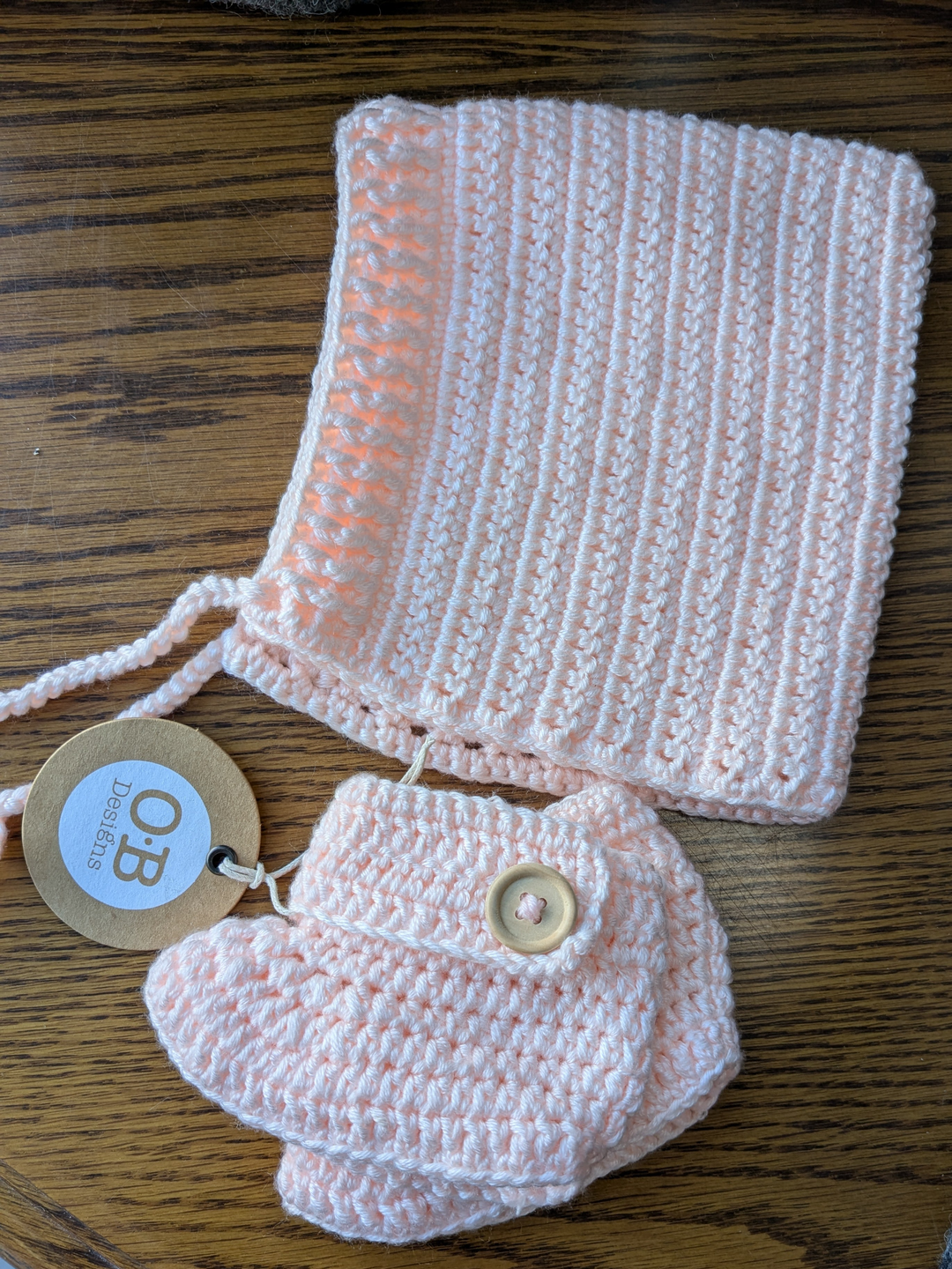 Bright Peach | Crochet Bonnet & Bootie Set | Handmade |