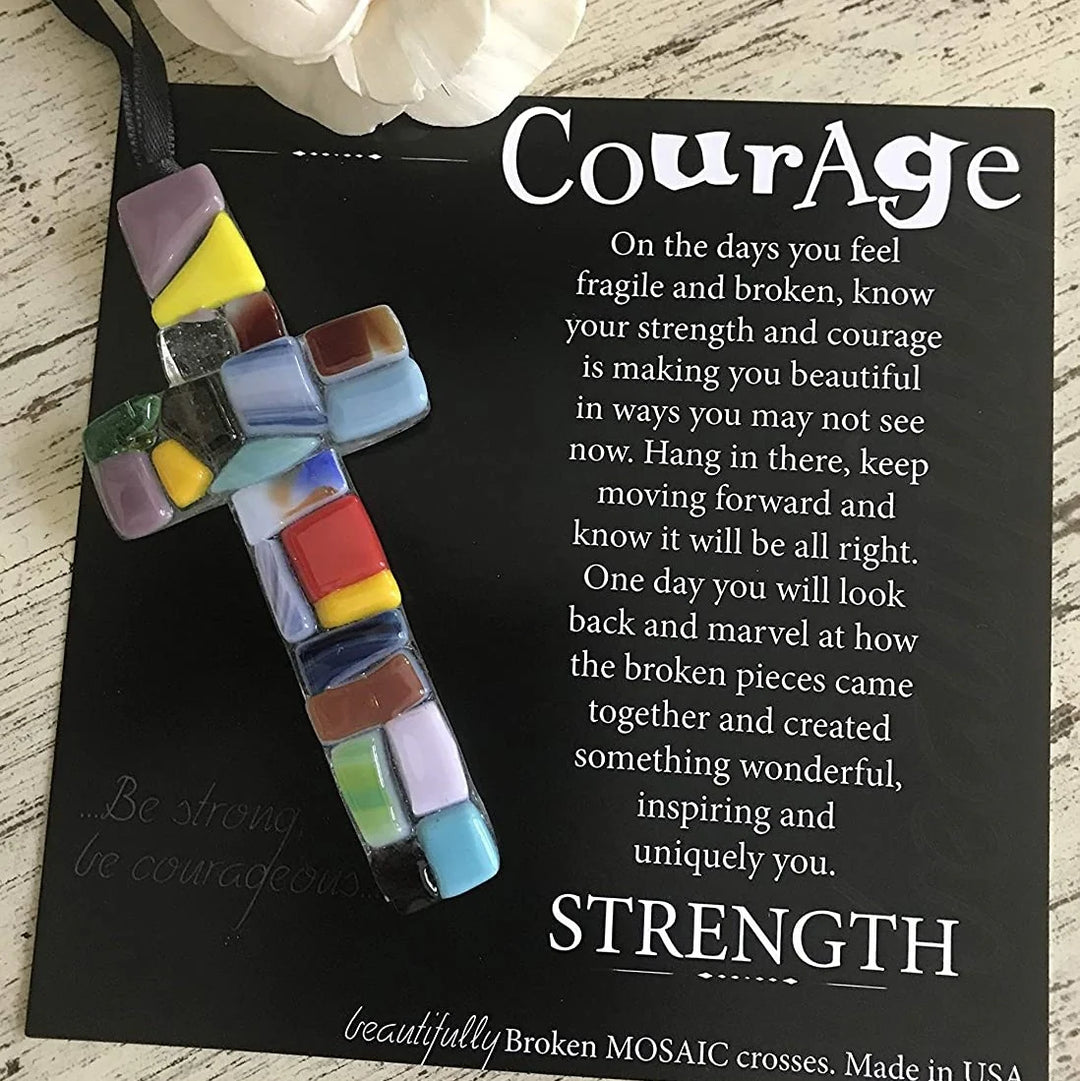 Handmade Mosaic Glass Cross - Courage