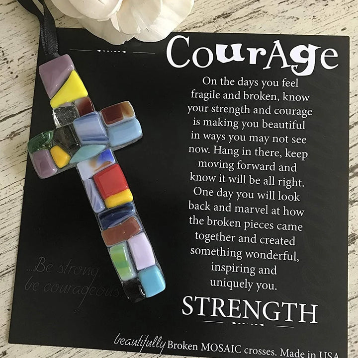 Handmade Mosaic Glass Cross - Courage