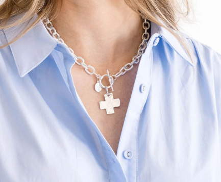 Susan Shaw Silver Cross Front Toggle Necklace