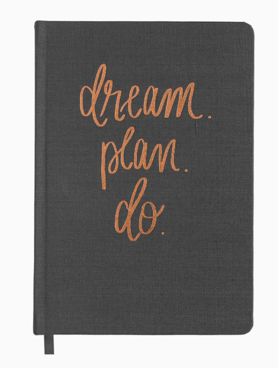 Dream Plan Do Grey and Rose Gold Fabric Journal