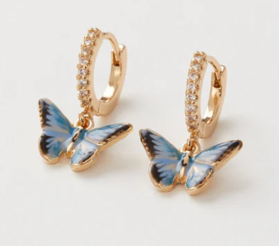 Fable Enamel Blue Butterfly Huggie Earrings