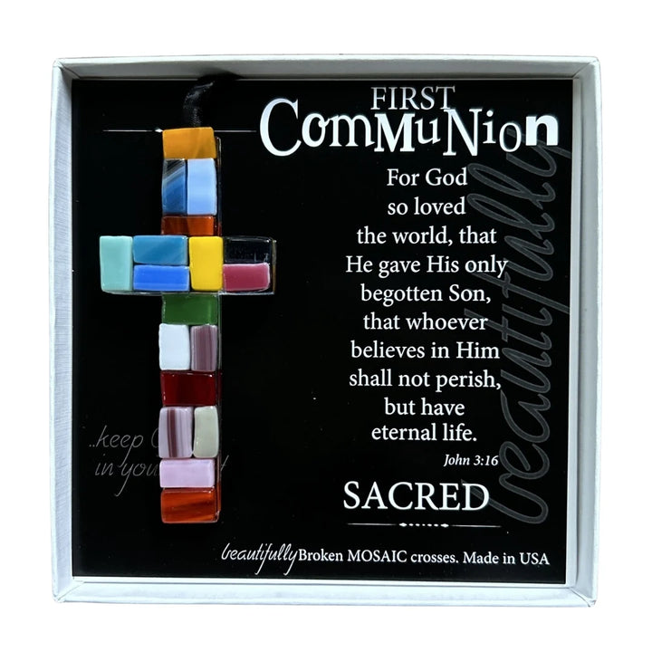 Handmade Glass First Communion Cross - multicolor