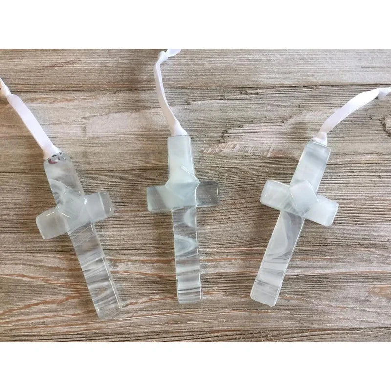 First Holy Communion Cross: Handmade Glass - Clear