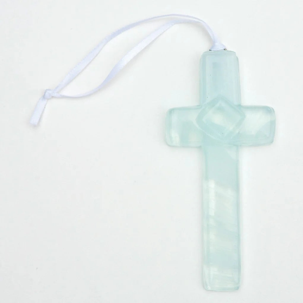 First Holy Communion Cross: Handmade Glass - Clear