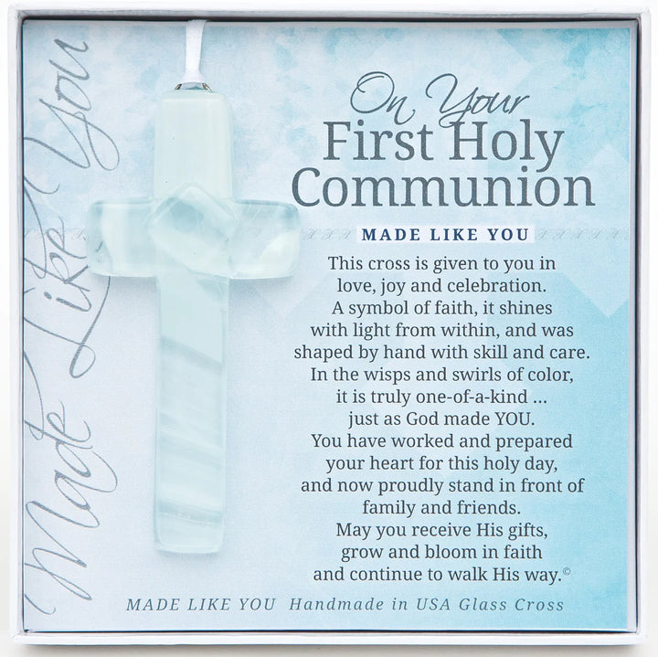 First Holy Communion Cross: Handmade Glass - Clear