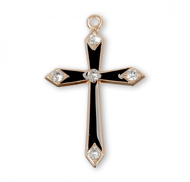 Gold Over Sterling Silver Black Enameled Cross Crystals