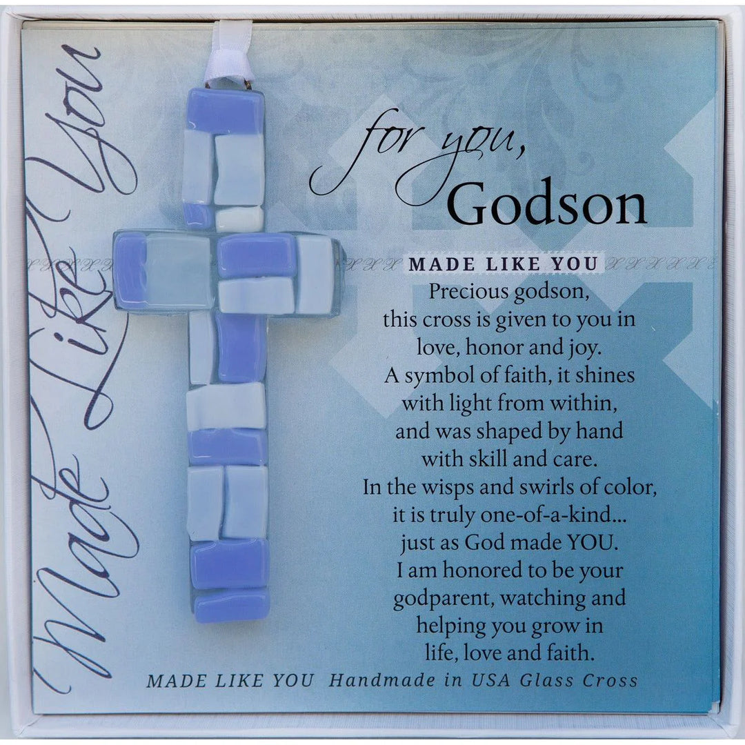 Handmade Glass Cross Godson - Blue