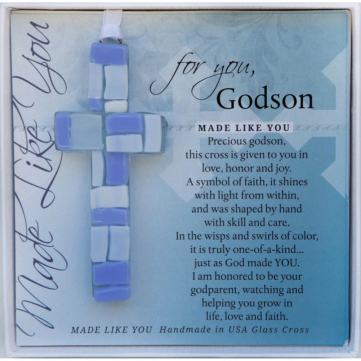 Handmade Glass Cross Godson - Blue