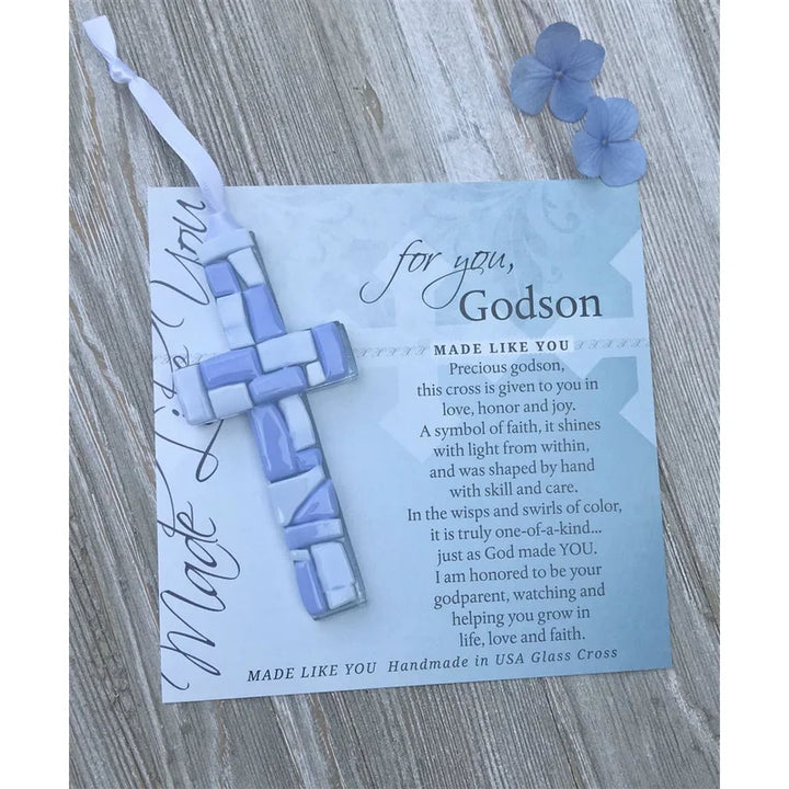 Handmade Glass Cross Godson - Blue