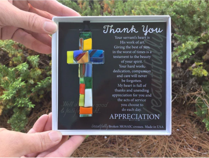 Handmade Mosaic Glass Cross - Thank You