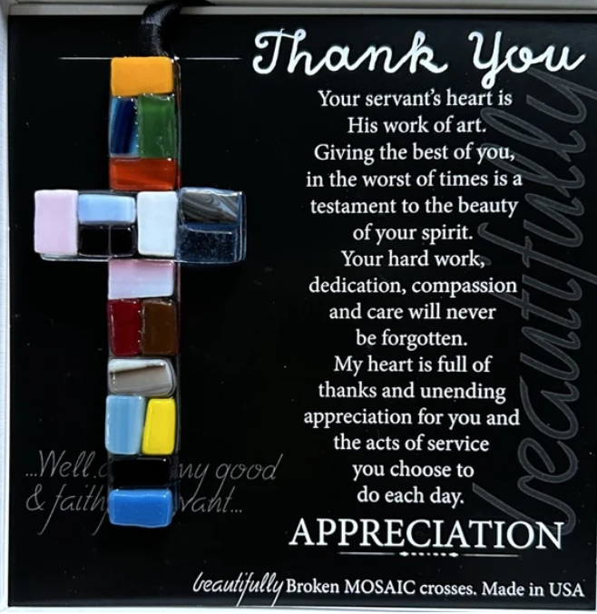 Handmade Mosaic Glass Cross - Thank You
