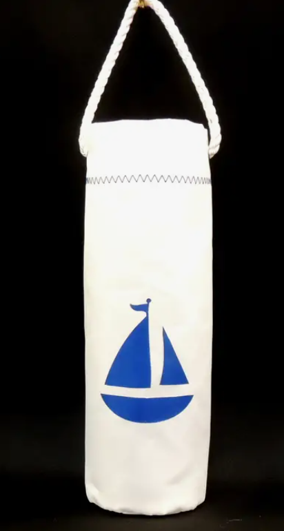 Mainland Canvas Sailcloth Wine Tote - Blue Sailboat