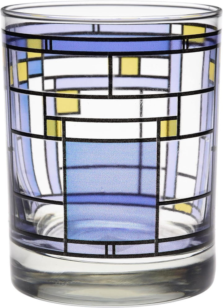 Frank Lloyd Wright Oak Park Blue Double Old Fashion 14oz Glass Set