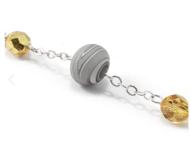 Rosary for New York with 8mm multicolor glass beads and 10mm genuine Murano beads - polished silver and polished gold finish 