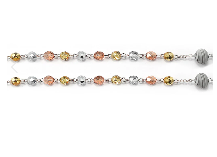 Rosary for New York with 8mm multicolor glass beads and 10mm genuine Murano beads - polished silver and polished gold finish 