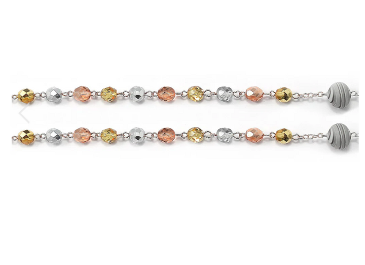 Rosary for New York with 8mm multicolor glass beads and 10mm genuine Murano beads - polished silver and polished gold finish 