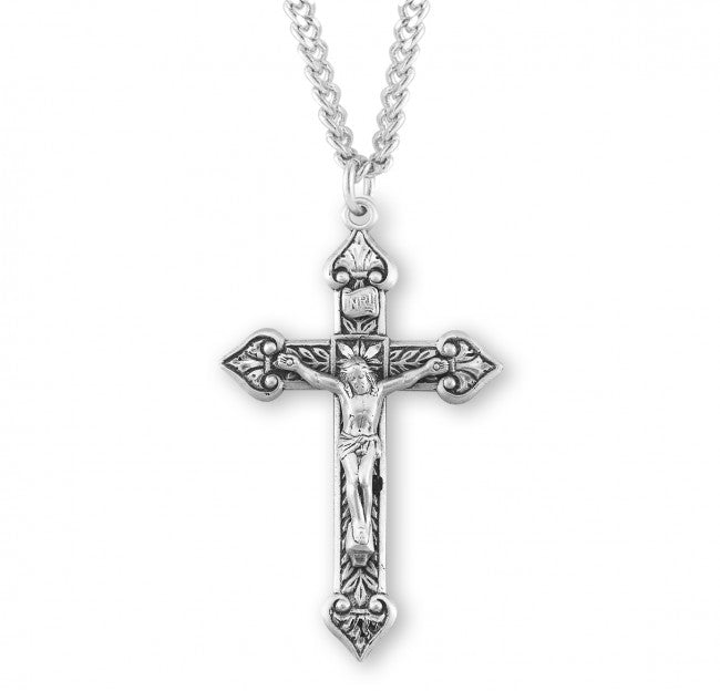 Leaf Design Sterling Silver Crucifix