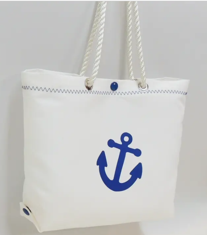 Mainland Canvas Small Sailcloth Tote, Blue Anchor