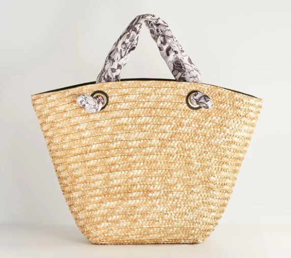 Fable Tree of Life Monochrome Raffia Basket Bag