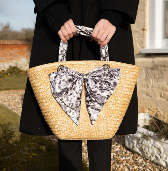 Fable Tree of Life Monochrome Raffia Basket Bag